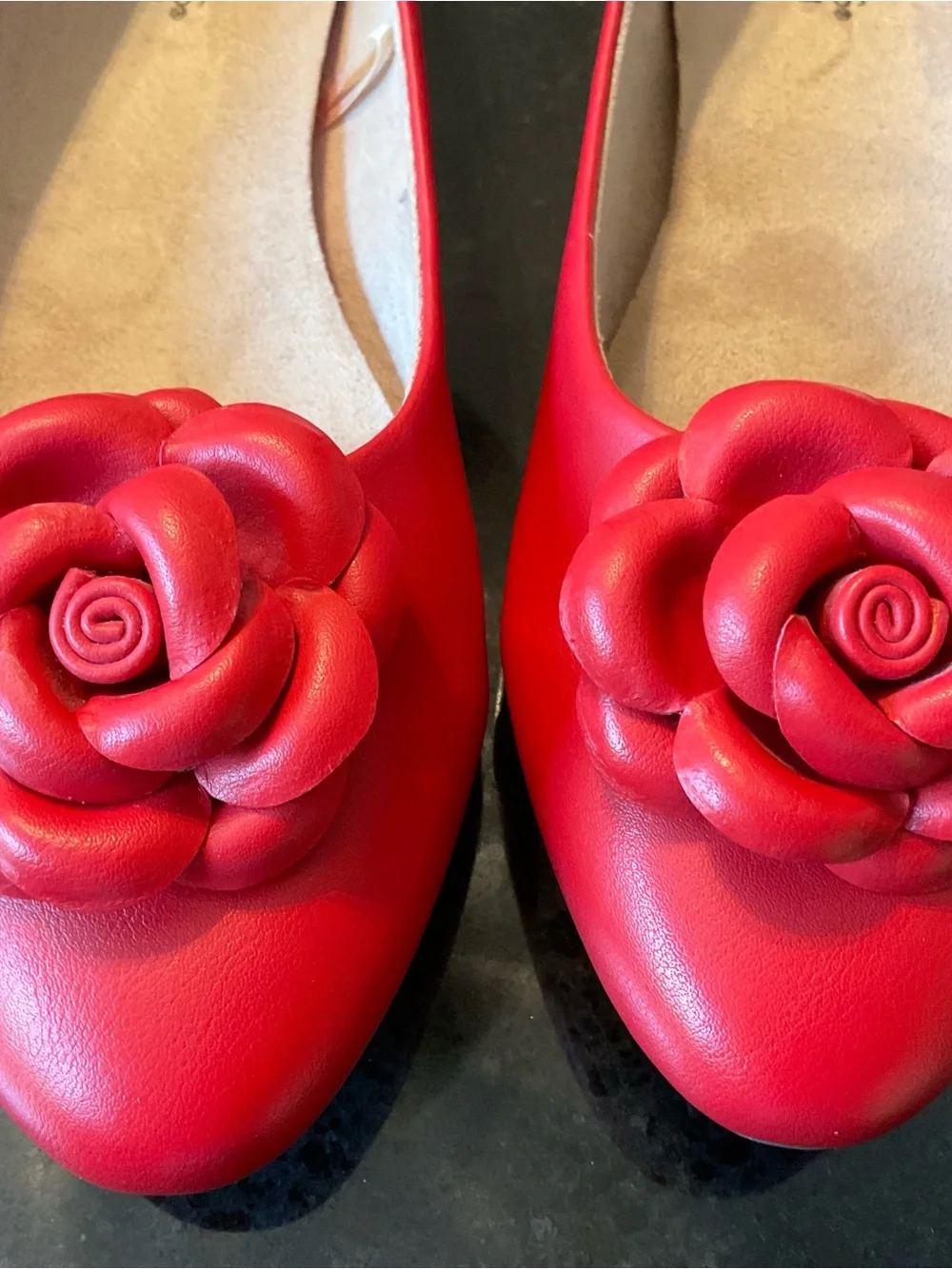 Kim Rogers Red Floral Rose Accent Rounded Point-Toe Ballet Flats